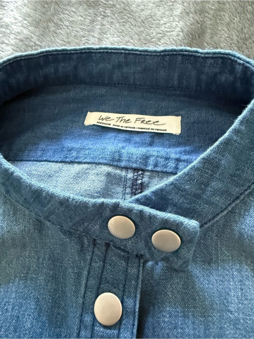 We The Free Washed Blue Denim Snap-Neck Shirt